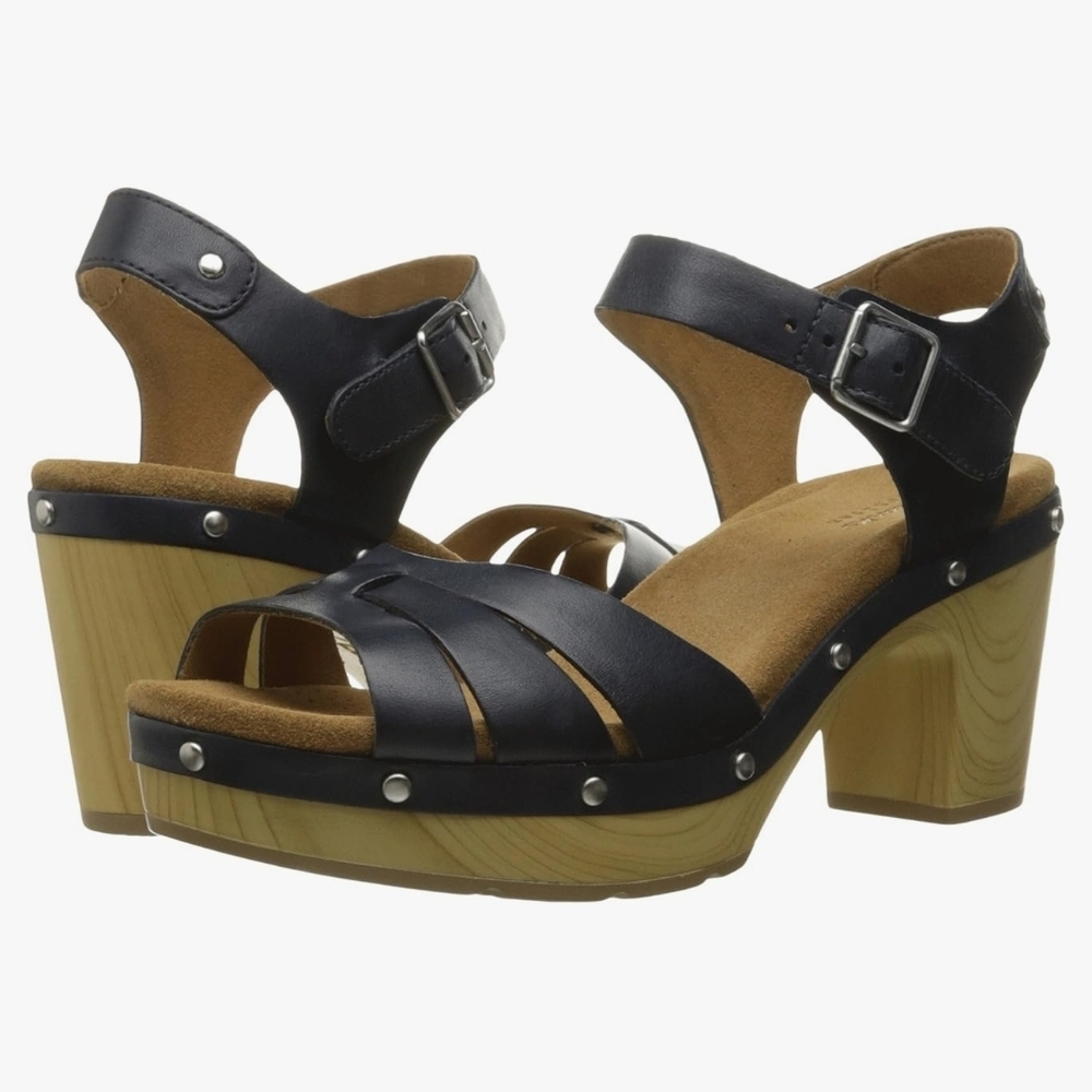 Clarks Ledella Trail & Caslynn Harp Black Strappy Sandals with Buckle - Picture 4 of 15